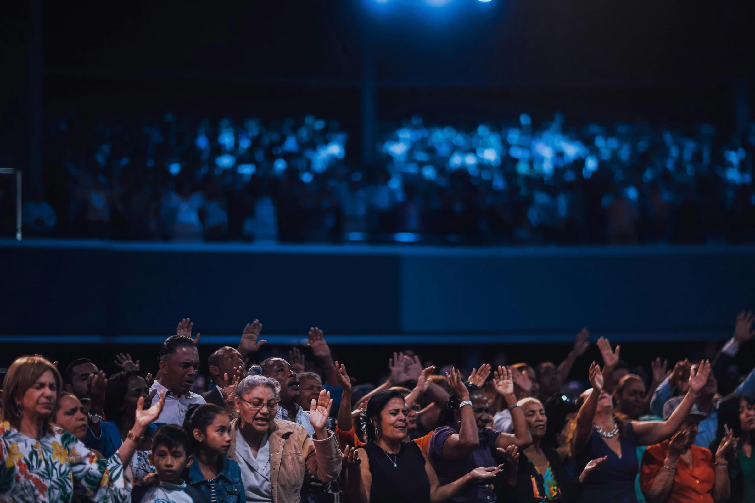 Congregation worshipping together during a Sunday service